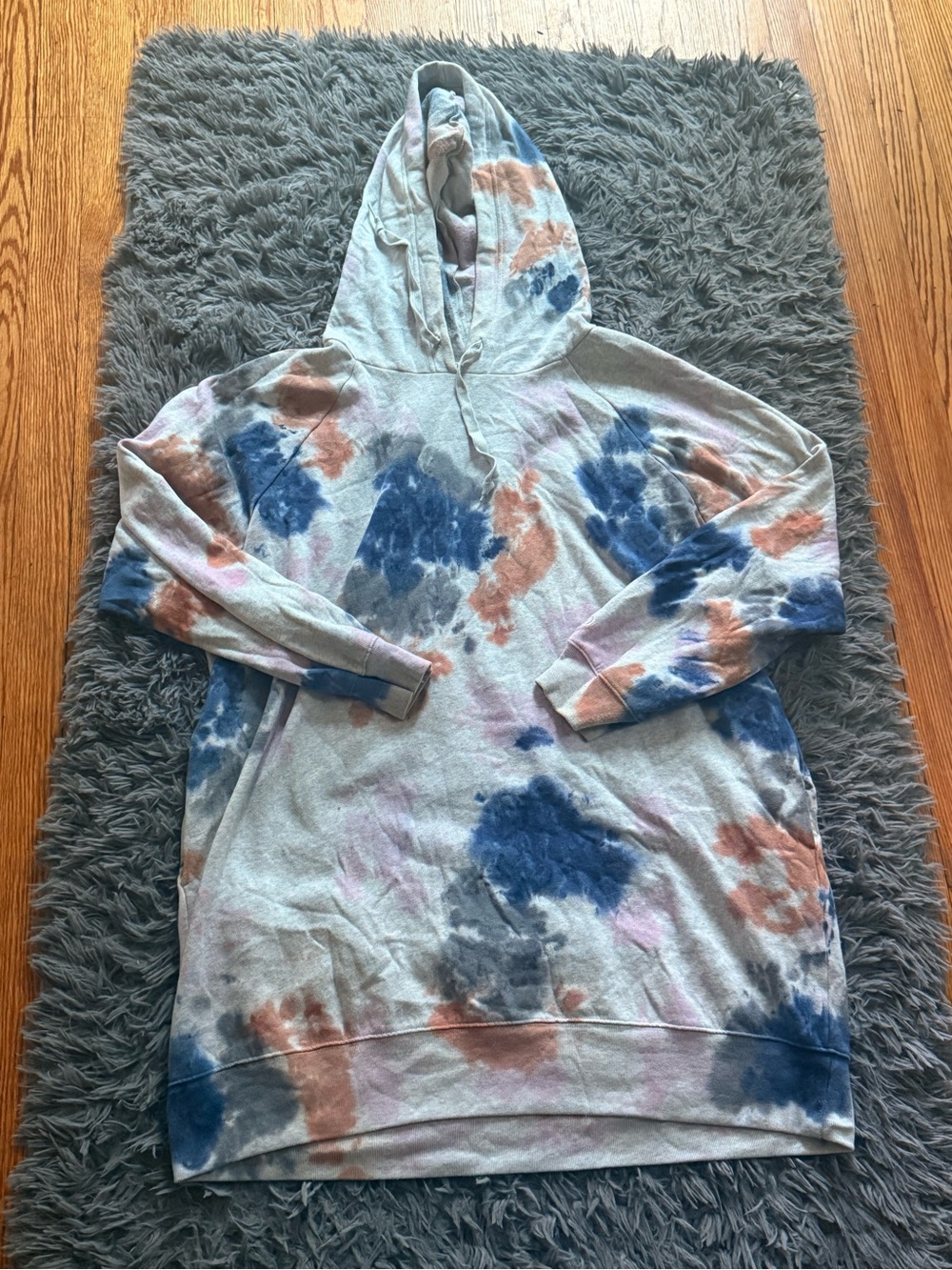 Tie-Dye Hoodie Dress in Blue, Rust & Pink